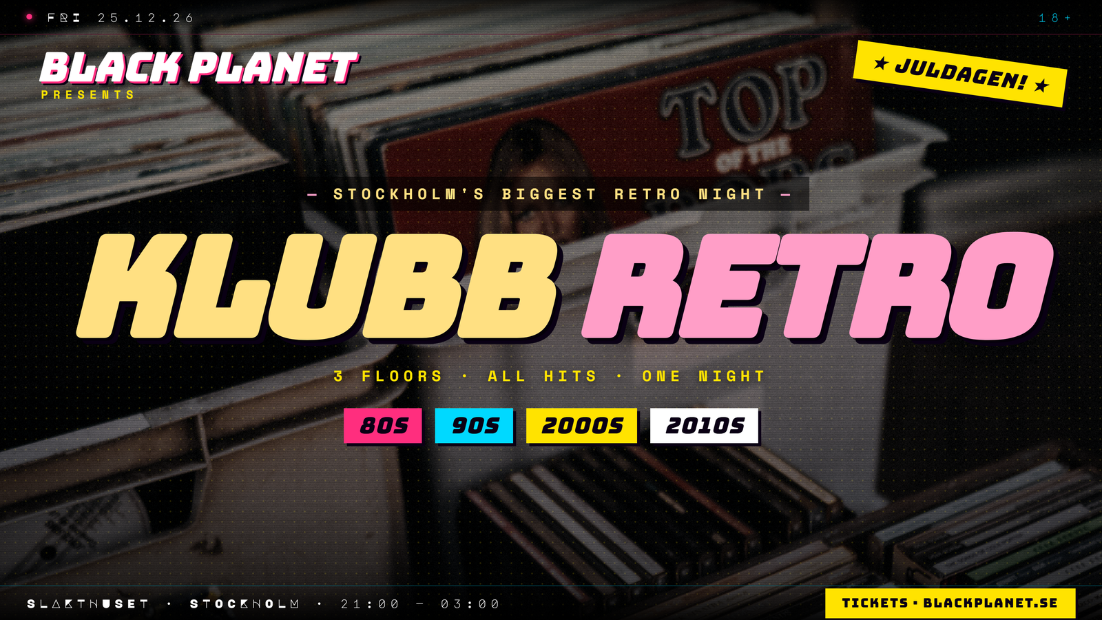 Klubb Retro – 3 floors: 80s, 90s, 2000s & 2010s – December 25